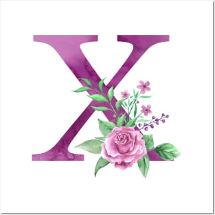 Floral Monogram X Beautiful Rose Bouquet Posters and Art